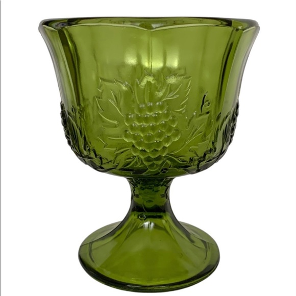 Vintage Indiana Glass Compote Pedestal Dish Green